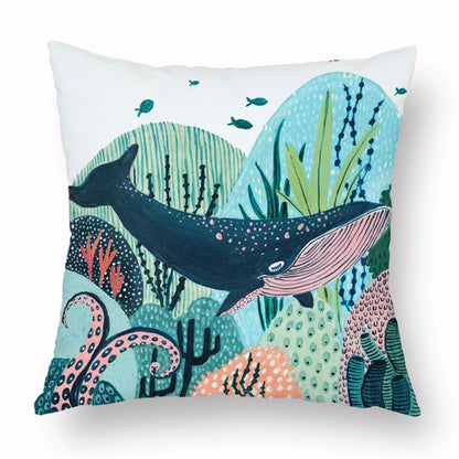 Green Peach Skin Cartoon Whale Cushion Cover – Cute Animal Print Pillow Case for Kids & Home