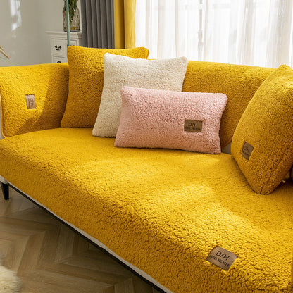 Modern Solid Color Winter Lamb Wool Sofa Cover – Thickened Plush Anti-Slip Couch Cover for Living Room