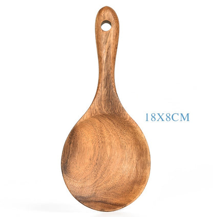 Teak Natural Wood Kitchen Utensil Set – Spoon, Ladle, Turner, Colander & Skimmer Cooking Tools