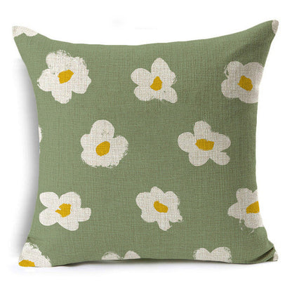 Green Geometric Print Linen Pillowcase – Modern Decorative Cushion Cover for Sofa & Home