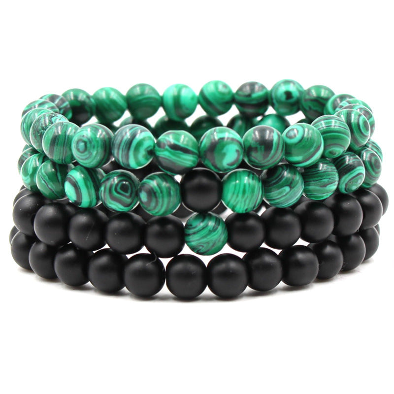 Malachite & Frosted Stone Elastic Bracelet – Natural Green Bead Jewelry for Women & Men
