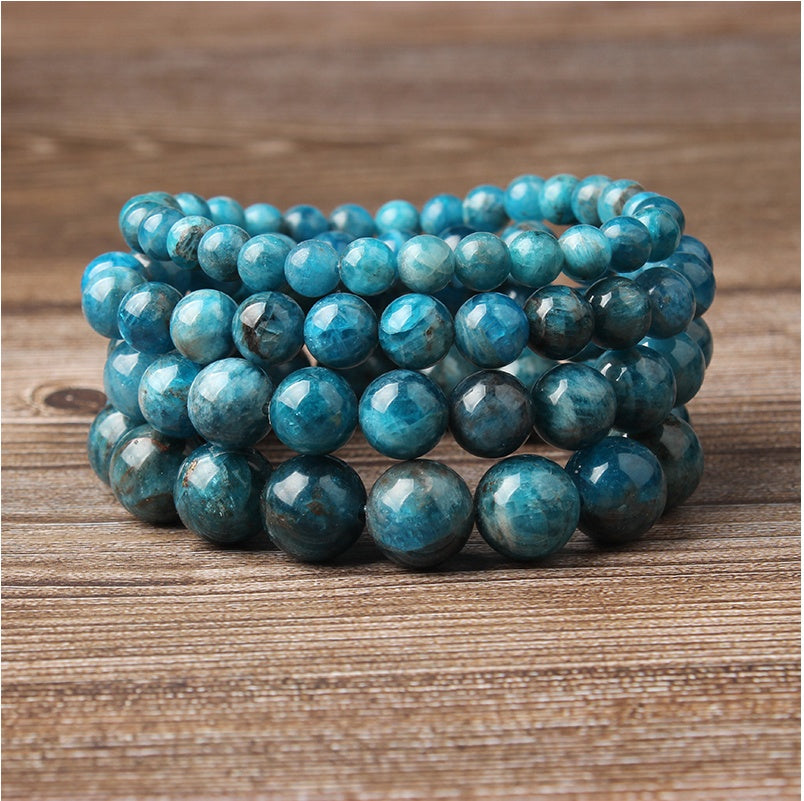 Natural Blue Apatite Elastic Bead Bracelet – Unisex Gemstone Jewelry