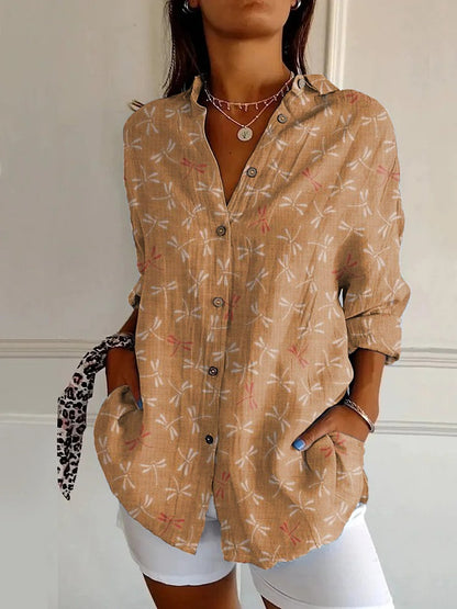 Floral Print Long-Sleeve Women's Shirt – Casual Button-Up Top