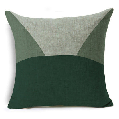 Green Geometric Print Linen Pillowcase – Modern Decorative Cushion Cover for Sofa & Home