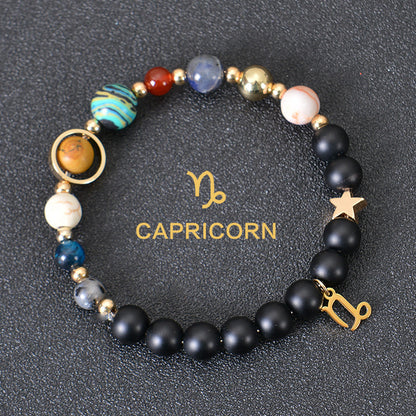 Eight Planets Zodiac Bracelet – Frosted Natural Stone Beads for All 12 Signs