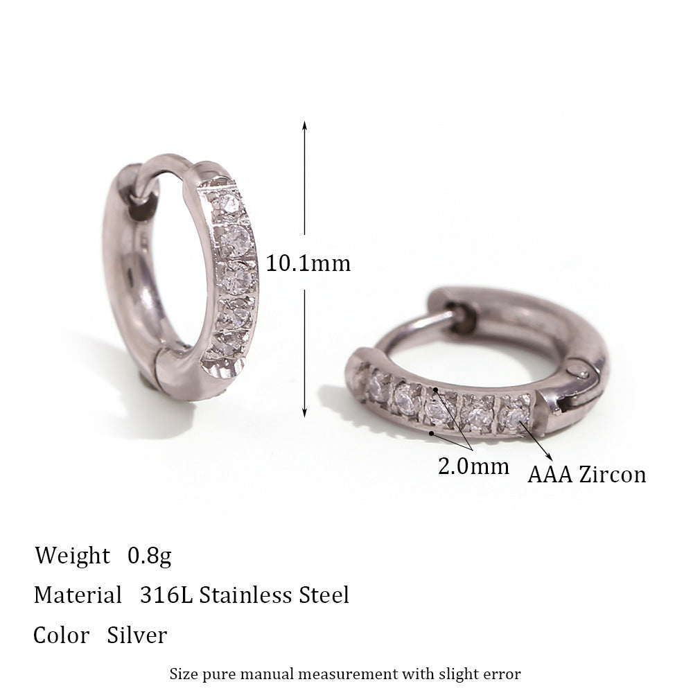 Titanium Steel Zircon Hoop Earrings – Geometric Gold & Steel Jewelry for Women