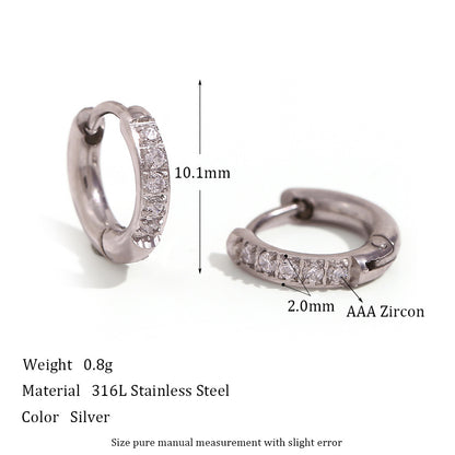 Titanium Steel Zircon Hoop Earrings – Geometric Gold & Steel Jewelry for Women