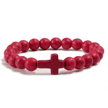 Turquoise Cross Bead Bracelet – Colorful Natural Stone Jewelry for Men & Women