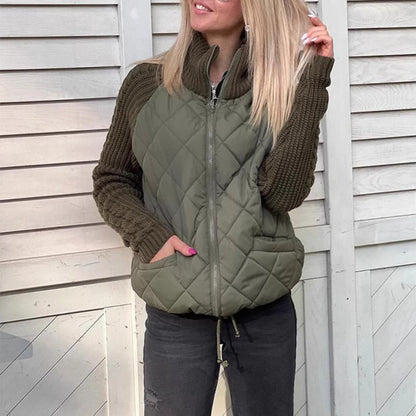 Women's Winter Stand Collar Knitted Jacket with Pockets & Zipper