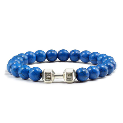 Stone Bead Barbell Bracelet – 8mm Electroplated Alloy Jewelry for Men & Women