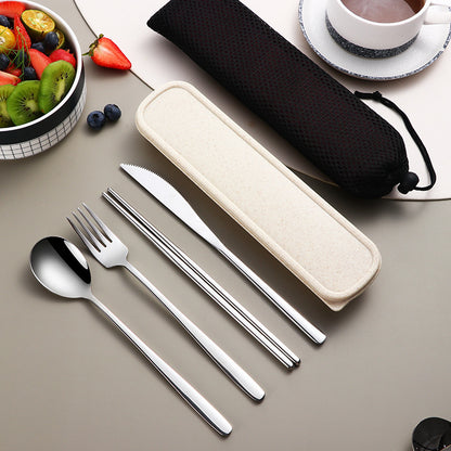 304 Stainless Steel Portable Cutlery Set – Gold Knife, Fork & Spoon with Case for Camping & Travel
