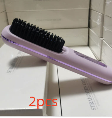 2-in-1 Wireless Hair Straightener Brush | Cordless Hot Comb with LCD & USB Charging