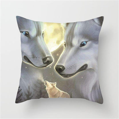 3D Fluorescent Wolf Polyester Pillowcase – Home Decoration Cushion Cover (No Pillow Core)
