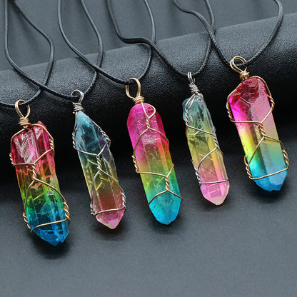 Crystal Pillar Tree of Life Pendant Necklace