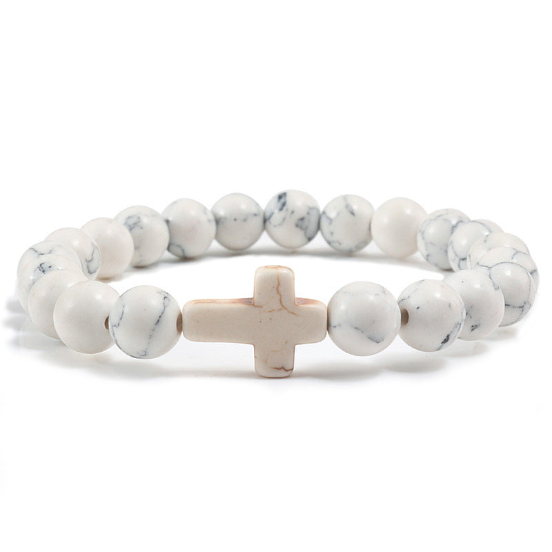 Turquoise Cross Bead Bracelet – Colorful Natural Stone Jewelry for Men & Women