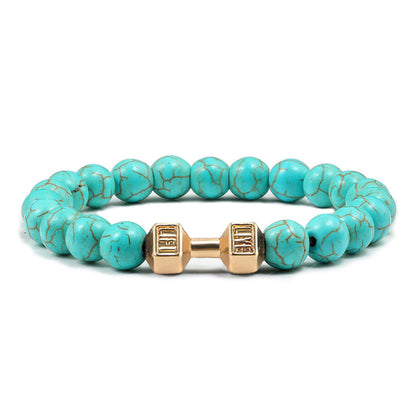 Stone Bead Barbell Bracelet – 8mm Electroplated Alloy Jewelry for Men & Women