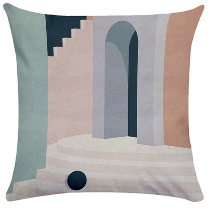 Geometric Building Print Pillowcase – Architectural Decorative Cushion Cover for Sofa & Home