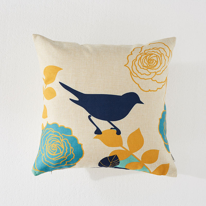Flower & Bird Cotton Linen Pillowcase – Decorative Cushion Cover for Sofa & Home