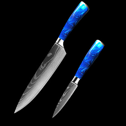 8-Inch Chef Knife Set – Blue, Green & Red Resin Handle Kitchen Knife Collection