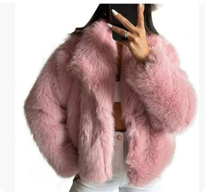 Women's Winter Plush Coat – Warm Fluffy Lapel Jacket