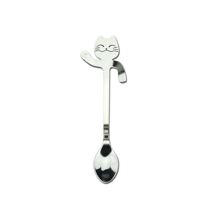 304 Stainless Steel Cartoon Cat Handle Coffee Spoon – Cute Hanging Teaspoon