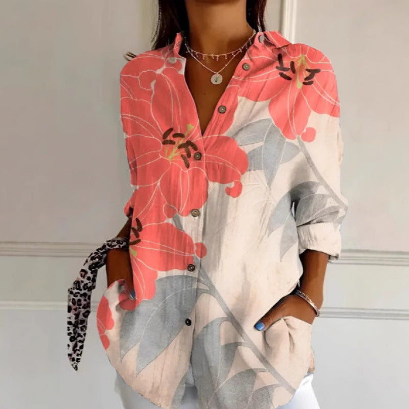 Floral Print Long-Sleeve Women's Shirt – Casual Button-Up Top