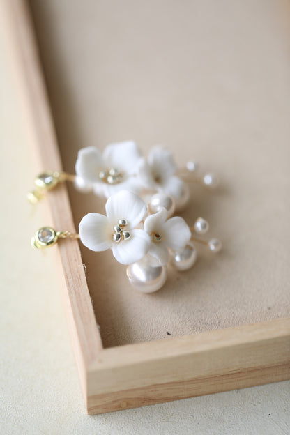 Ceramic Flower Pearl Hairpin – Elegant Bridal Hair Plug for Women