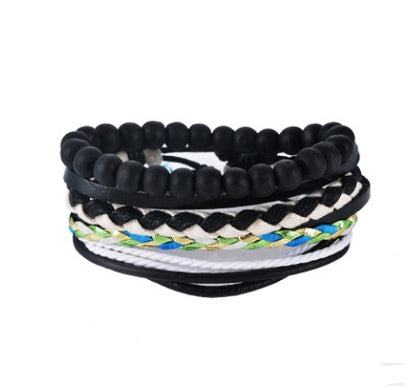Punk Leather Multilayer Bead Wrap Bracelet – Handwoven Vintage Jewelry for Men & Women