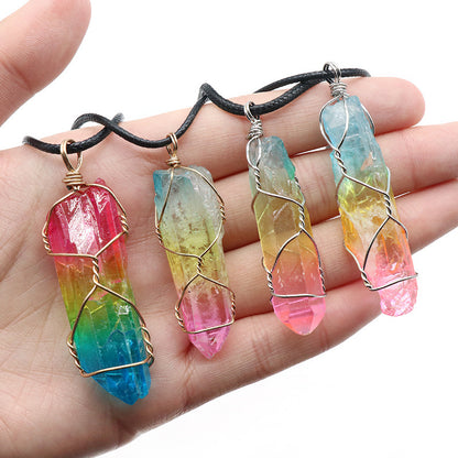 Crystal Pillar Tree of Life Pendant Necklace