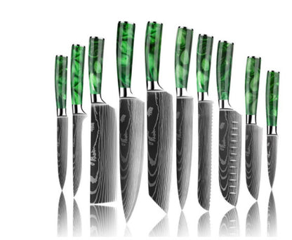 8-Inch Chef Knife Set – Blue, Green & Red Resin Handle Kitchen Knife Collection
