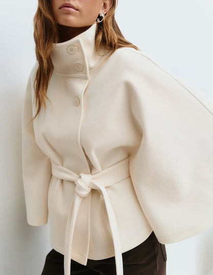 Women's Winter Trench Coat – High Neck Batwing Sleeve with Belt