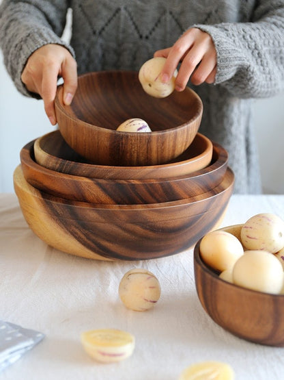 Natural Wooden Fruit & Salad Bowl – Household Food Container for Home & Restaurant