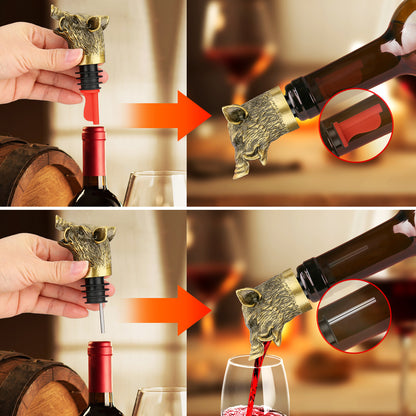 Wild Boar Head Wine Pourer & Bottle Stopper – Vacuum Sealing Wine Spout for Cocktails & Whiskey