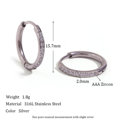 Titanium Steel Zircon Hoop Earrings – Geometric Gold & Steel Jewelry for Women