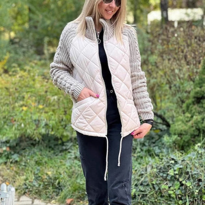 Women's Winter Stand Collar Knitted Jacket with Pockets & Zipper
