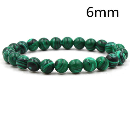Malachite & Frosted Stone Elastic Bracelet – Natural Green Bead Jewelry for Women & Men