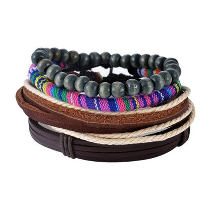 Punk Leather Multilayer Bead Wrap Bracelet – Handwoven Vintage Jewelry for Men & Women