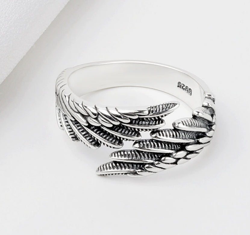 Love Couple Angel Wings Silver Ring – Romantic Jewelry for Women
