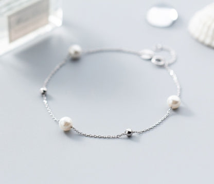 925 Silver Synthetic Pearl Bracelet – Elegant Adjustable Jewelry for Women