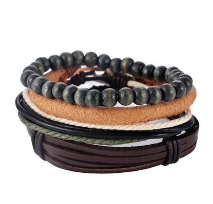Punk Leather Multilayer Bead Wrap Bracelet – Handwoven Vintage Jewelry for Men & Women