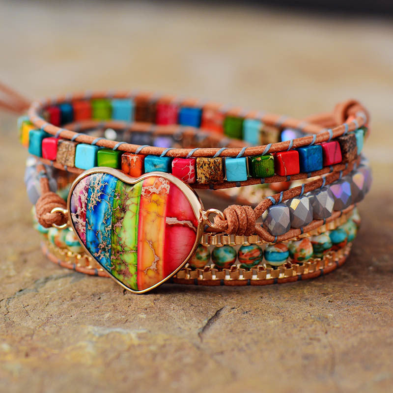 Natural Agate Hand-Woven Bracelet – Heart Shape Spiritual Jewelry for Women & Men
