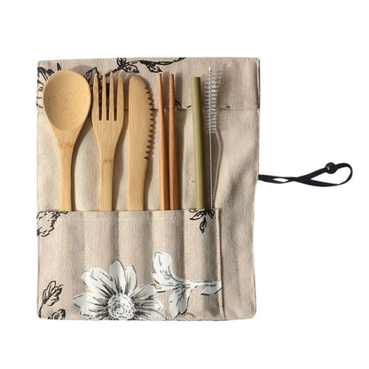 Portable Bamboo Tableware Set – 6-Piece Eco-Friendly Cutlery for Travel & Outdoor