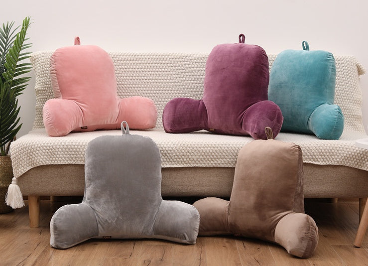 PP Cotton Plush Back Pillow with Armrests 55x35x20cm – Lumbar Support Cushion for Bed, Sofa, Car & Office