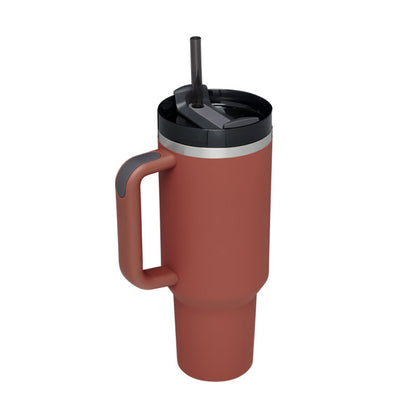 40 Oz Insulated Tumbler with Handle & Straw – Stainless Steel Vacuum Cup