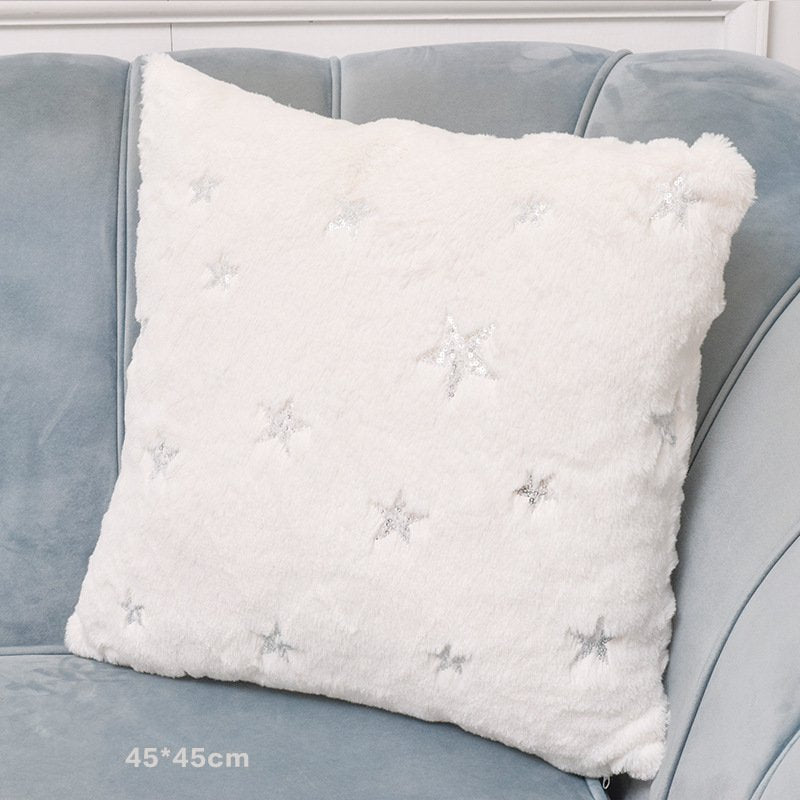 Christmas Plush Snowflake Sequin Pillow Cover – Festive Rabbit Hair Cushion Case for Holiday Decor
