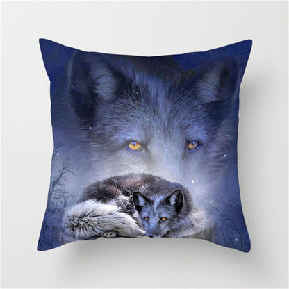 3D Fluorescent Wolf Polyester Pillowcase – Home Decoration Cushion Cover (No Pillow Core)