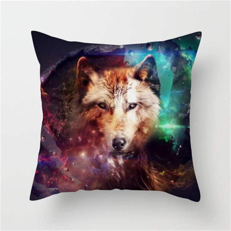 3D Fluorescent Wolf Polyester Pillowcase – Home Decoration Cushion Cover (No Pillow Core)