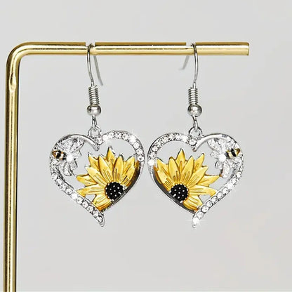 Bee Sunflower Heart Stud Earrings – Cute Fashion OL Alloy Jewelry for Women