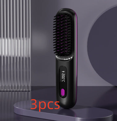 2-in-1 Wireless Hair Straightener Brush | Cordless Hot Comb with LCD & USB Charging