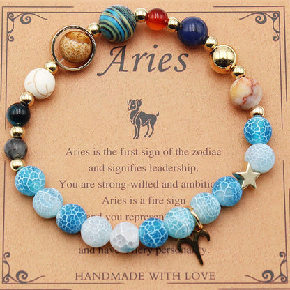 Zodiac Natural Stone Bracelet – Constellation Beaded Bracelet with Agate & Shoushan Stone